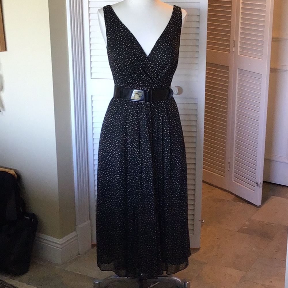 Talbots Silk dress. Black/taupe dots. Sleeveless.